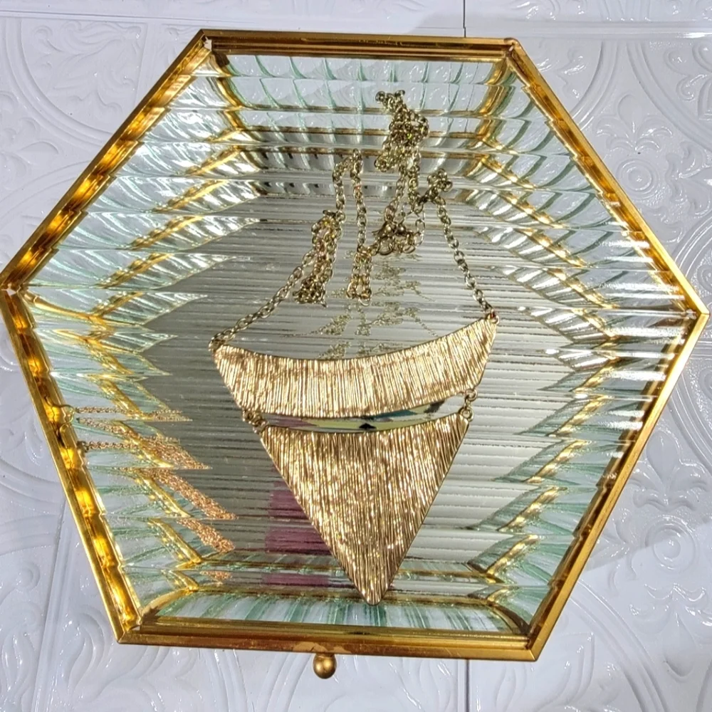 Aztec Triangle Pendant Goldtone Fashion Statement Necklace